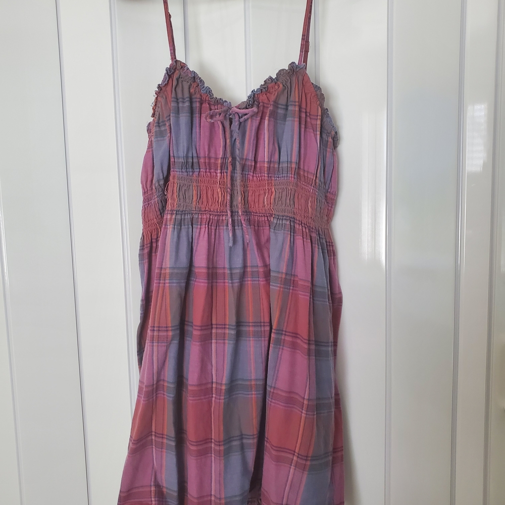 Lucky Brand Pink and Purple Plaid Midi Dress